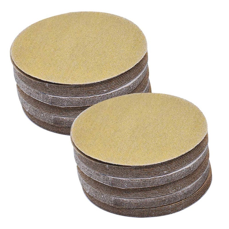 findmall Hook Loop Pads Sanding Disc 5-Inch NO-Hole 100Pcs Aluminum Oxide Round Flocking Sandpaper for Sanding Grinder Polishing Accessories (60 80 120 180 240 320) Grit (120grit) - Image 1